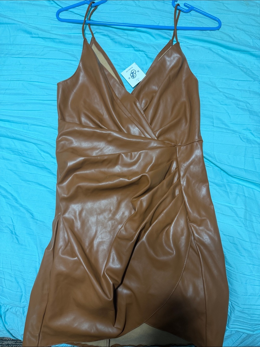 DO+BE Faux Leather Mini Dress in Brown